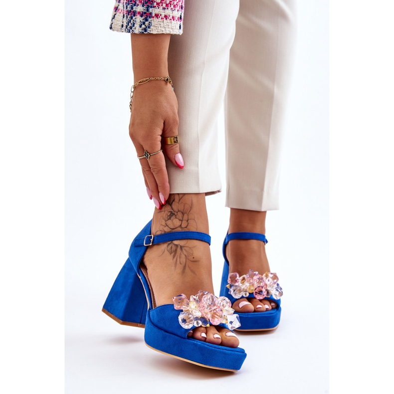 Sandalias de moda con cristales en tacones gruesos Blue Garrett azul 1
