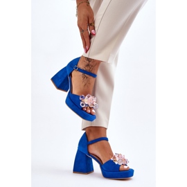 Sandalias de moda con cristales en tacones gruesos Blue Garrett azul 3