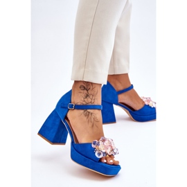 Sandalias de moda con cristales en tacones gruesos Blue Garrett azul 5