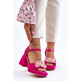 PS1 Sandalias De Moda Con Cristales En Tacones Gruesos Fucsia Garrett rosa 1