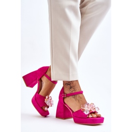 PS1 Sandalias De Moda Con Cristales En Tacones Gruesos Fucsia Garrett rosa 2