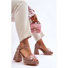 PS1 Sandalias de moda con cristales en tacones masivos Garrett beige oscuro marrón 5