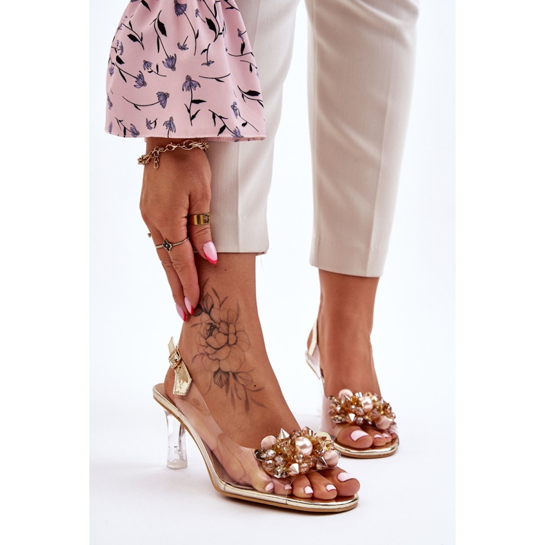 S.Barski Elegantes Sandalias Transparentes Con Decoración Lila Dorada dorado 1