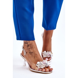 S.Barski Elegantes Sandalias Transparentes Con Adorno Lila Plata 3