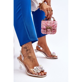 S.Barski Elegantes Sandalias Transparentes Con Adorno Lila Plata 7