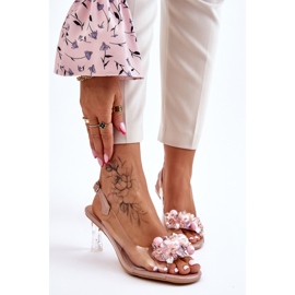S.Barski Elegantes Sandalias Transparentes Con Adorno Lila Nude rosado 1
