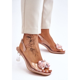 S.Barski Elegantes Sandalias Transparentes Con Adorno Lila Nude rosado 4