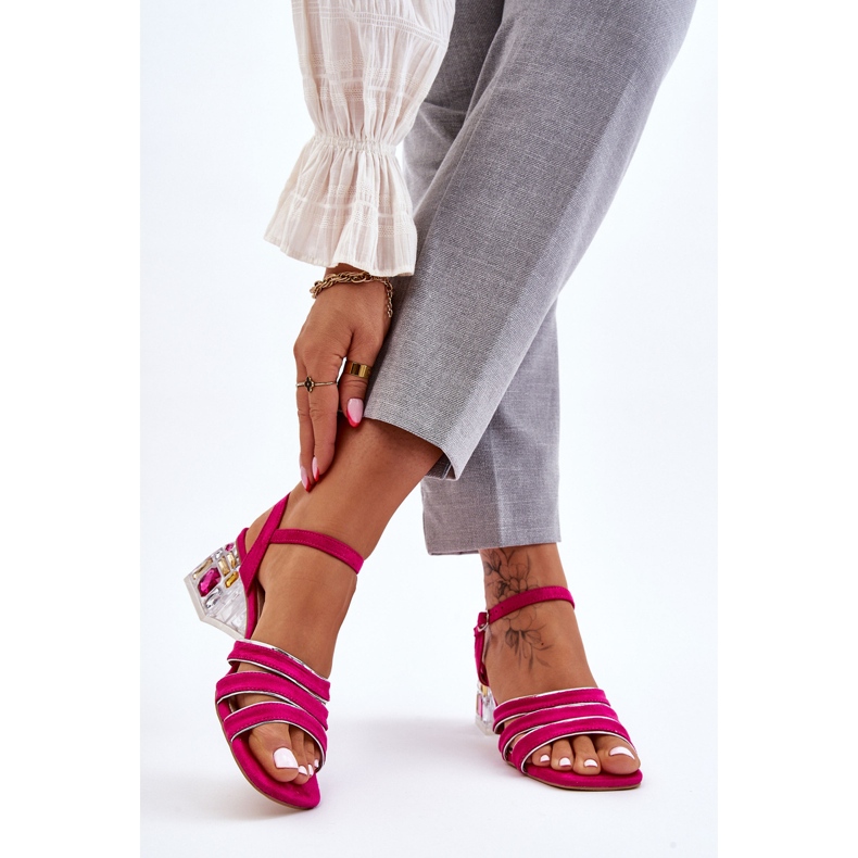 S.Barski Sandalias Callan Ante Fucsia Con Cristales rosa 2