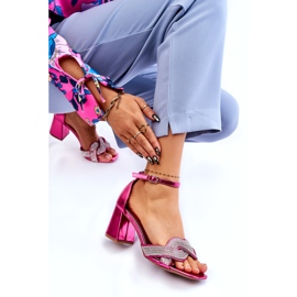 PA1 Sandalias De Tacón Bajo Con Pedrería Monra Fucsia rosa 3
