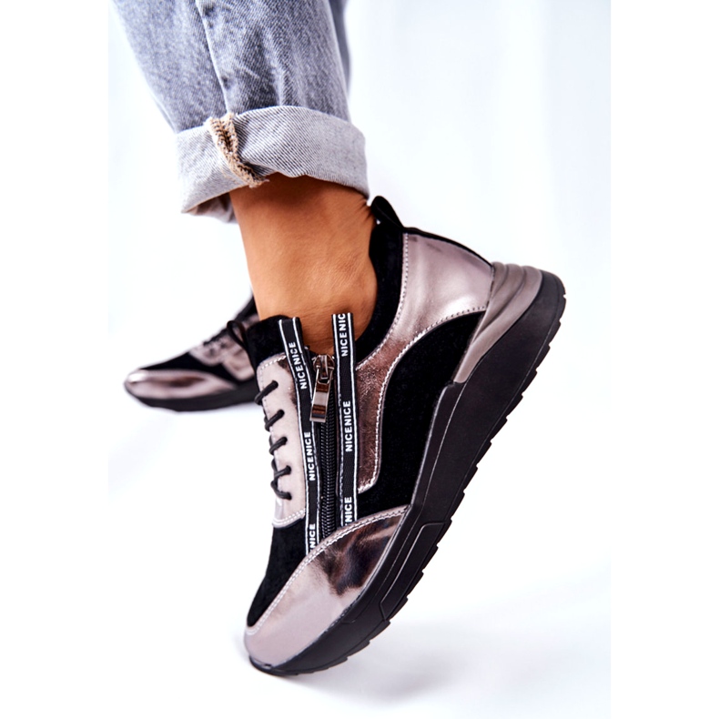 POTOCKI Deportivas Deportivas Metálicas de Piel Negras y Plateadas negro 1