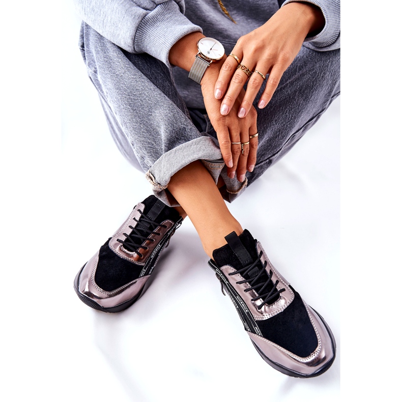 POTOCKI Deportivas Deportivas Metálicas de Piel Negras y Plateadas negro 3