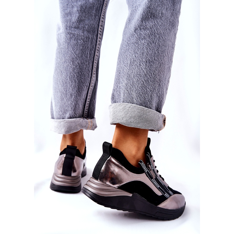 POTOCKI Deportivas Deportivas Metálicas de Piel Negras y Plateadas negro 4