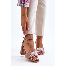 Elegantes Sandalias Con Cristales En Beige Oscuro Cameron Tacones Altos 1