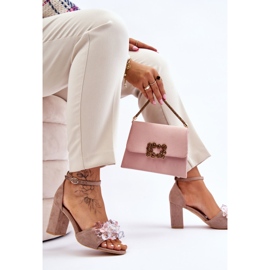 Elegantes Sandalias Con Cristales En Beige Oscuro Cameron Tacones Altos 4