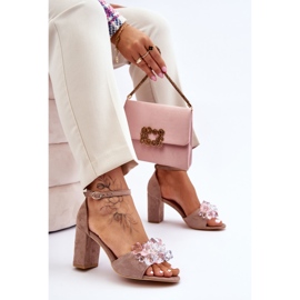Elegantes Sandalias Con Cristales En Beige Oscuro Cameron Tacones Altos 8