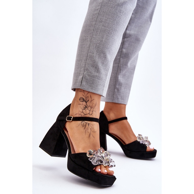PS1 Sandalias de moda con cristales en tacones masivos Black Garrett negro 2