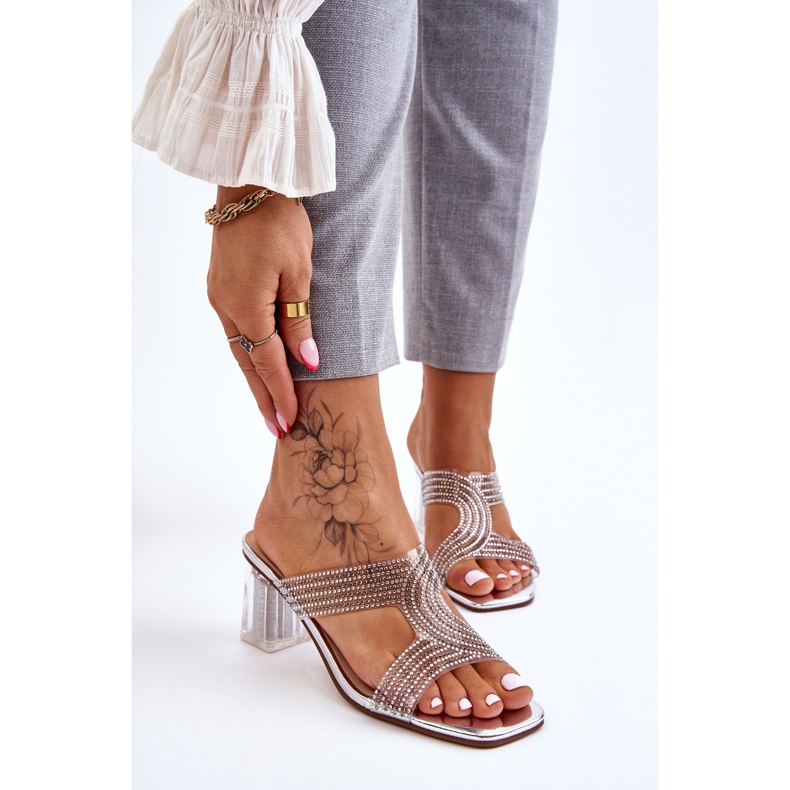 S.Barski Sandalias de tacón plateadas con pedrería Jaxen plata 1