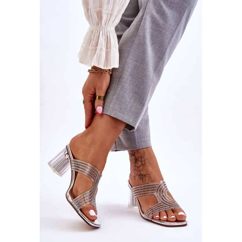 S.Barski Sandalias de tacón plateadas con pedrería Jaxen plata 2