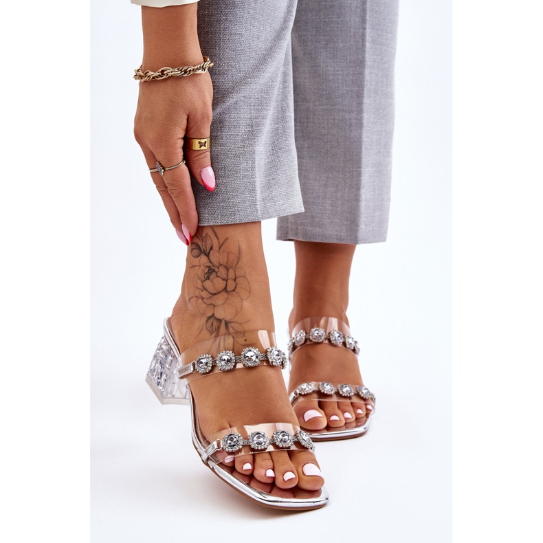 S.Barski Pantuflas Mujer Con Circonitas Decorativas Plata Leyla 1