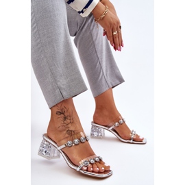 S.Barski Pantuflas Mujer Con Circonitas Decorativas Plata Leyla 6