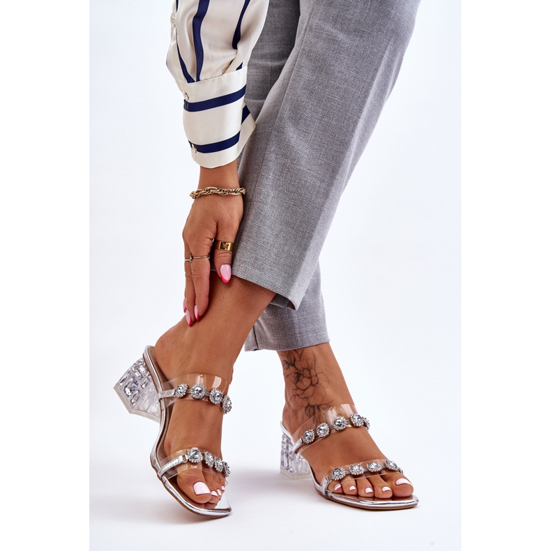 S.Barski Pantuflas Mujer Con Circonitas Decorativas Plata Leyla 2