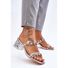 S.Barski Pantuflas Mujer Con Circonitas Decorativas Plata Leyla 4