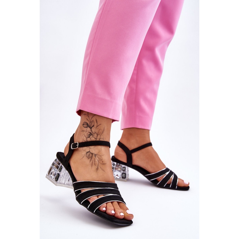 S.Barski Sandalias Callan Ante Negras Con Cristales negro 2