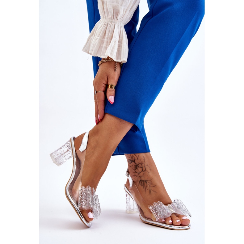 S.Barski Sandalias transparentes de moda con lazo plateado Ariella plata 2