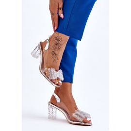 S.Barski Sandalias transparentes de moda con lazo plateado Ariella plata 4