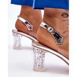 S.Barski Sandalias transparentes de moda con lazo plateado Ariella plata 7