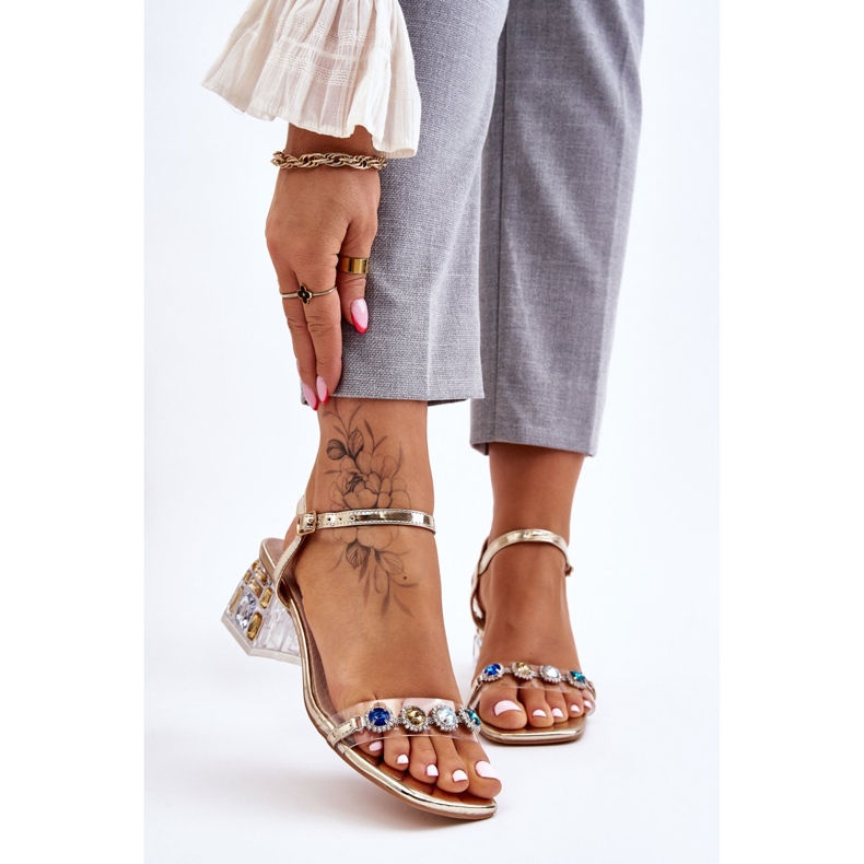 S.Barski Sandalias De Mujer Con Tacón Alto Y Cristales Esma Dorados 1 S.Barski Sandalias De Mujer Con Tacón Alto Y Cristales Esma Dorados 1