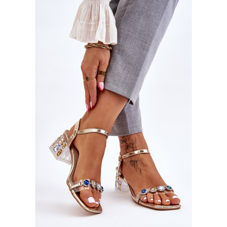 S.Barski Sandalias De Mujer Con Tacón Alto Y Cristales Esma Dorados 2 S.Barski Sandalias De Mujer Con Tacón Alto Y Cristales Esma Dorados 2