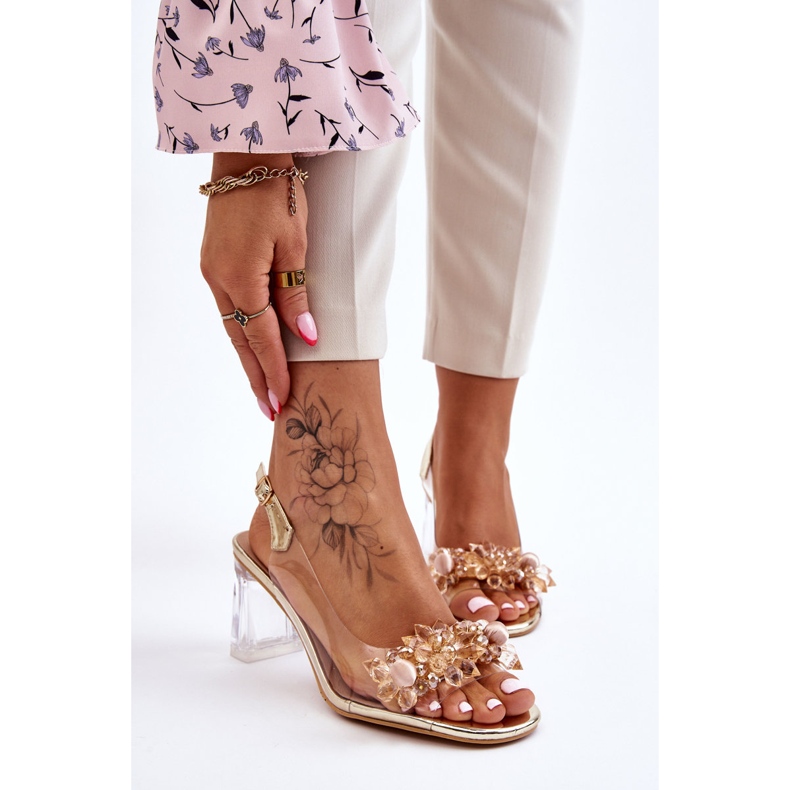 S.Barski Sandalias transparentes de moda con adornos dorados de Carmelo 1