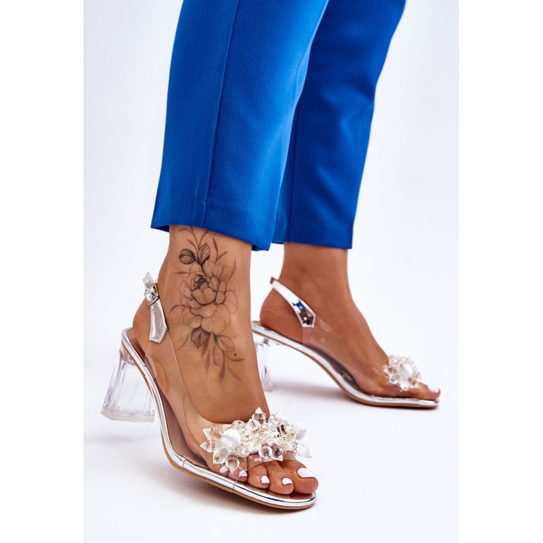 S.Barski Sandalias transparentes de moda con adornos plateados de Carmelo plata 1