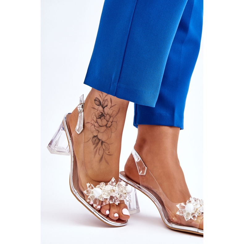 S.Barski Sandalias transparentes de moda con adornos plateados de Carmelo plata 2