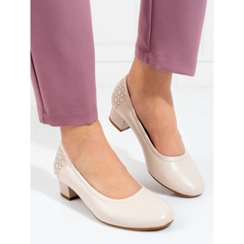 W. Potocki Zapatos de salón mujer tacón bajo Potocki beige 1