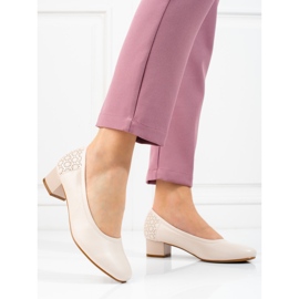 W. Potocki Zapatos de salón mujer tacón bajo Potocki beige 2