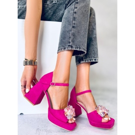 BM Sandalias de tacón ancho con pedrería Mirella Fucsia rosado 3