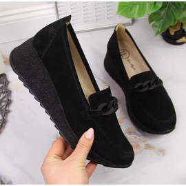 Mocasines de cuero Filippo DP3632 en una cuña con una cadena negro 2