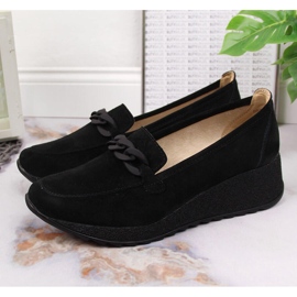 Mocasines de cuero Filippo DP3632 en una cuña con una cadena negro 3