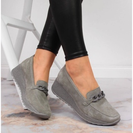 Mocasín cuña Filippo DP3632 piel gris con cadena 1