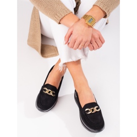 Mocasines mujer cuña Shelovet con cadena negro 1