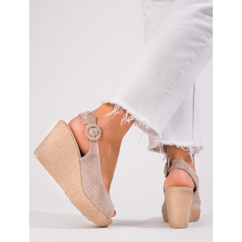 Sandalias cuña mujer Shelovet beige 2