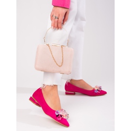 Salón de mujer Shelovet con tacón bajo en ante fucsia rosado 1