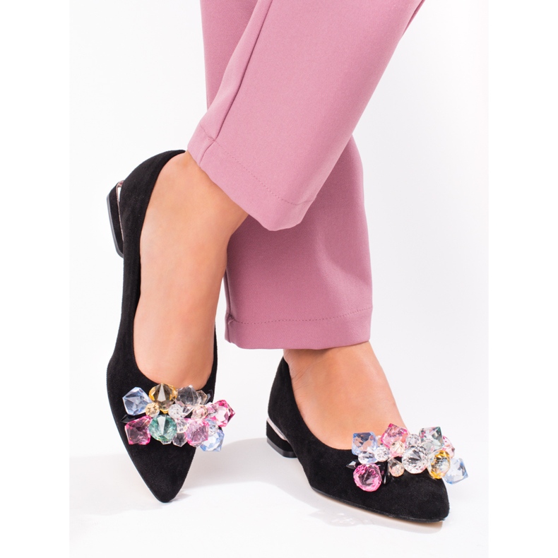 Salones de mujer Shelovet con tacón bajo en ante negro 1