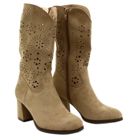 M.Daszyński Botas de beige de gamuza para mujeres abiertas 3
