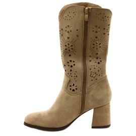 M.Daszyński Botas de beige de gamuza para mujeres abiertas 2