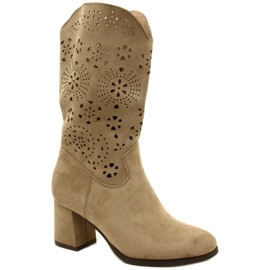 M.Daszyński Botas de beige de gamuza para mujeres abiertas 1