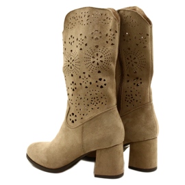 M.Daszyński Botas de beige de gamuza para mujeres abiertas 4