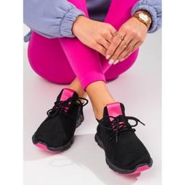 Zapatos deportivos negros Shelovet con inserto rosa. 3